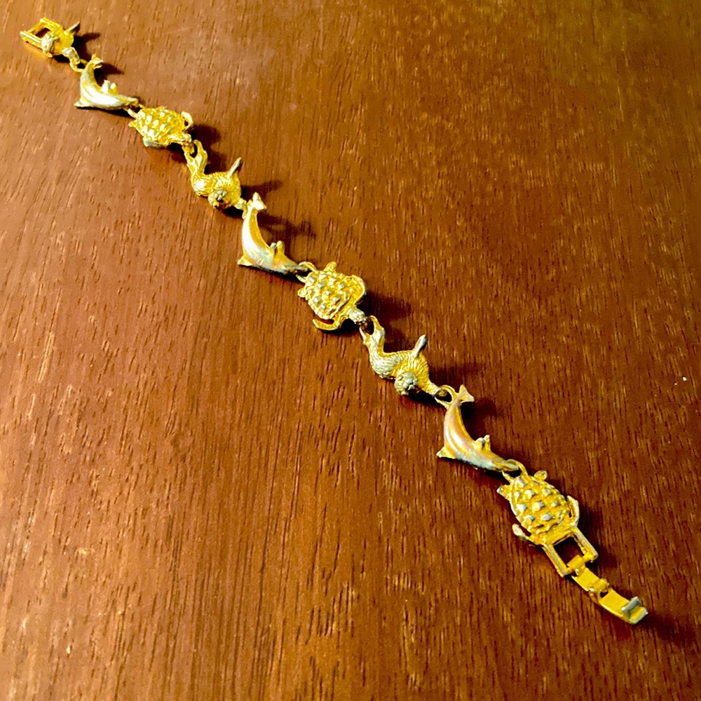 Unique Sea Turtle and Dolphin Charm Bracelet